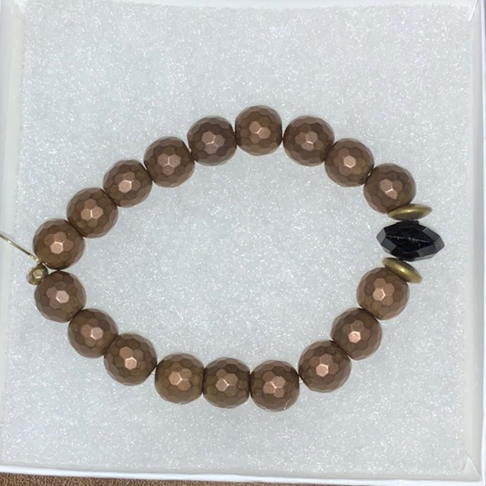 Dark Metal & Black Bead Gemelli Stretch Bracelet